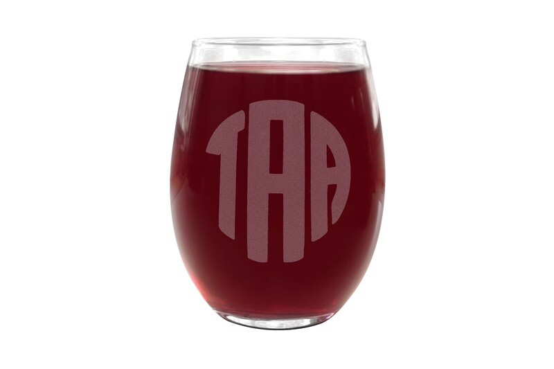 Monogrammed Stemless Wine Glass