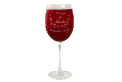 Wreath with Names & Dates Wine Glass 19 oz