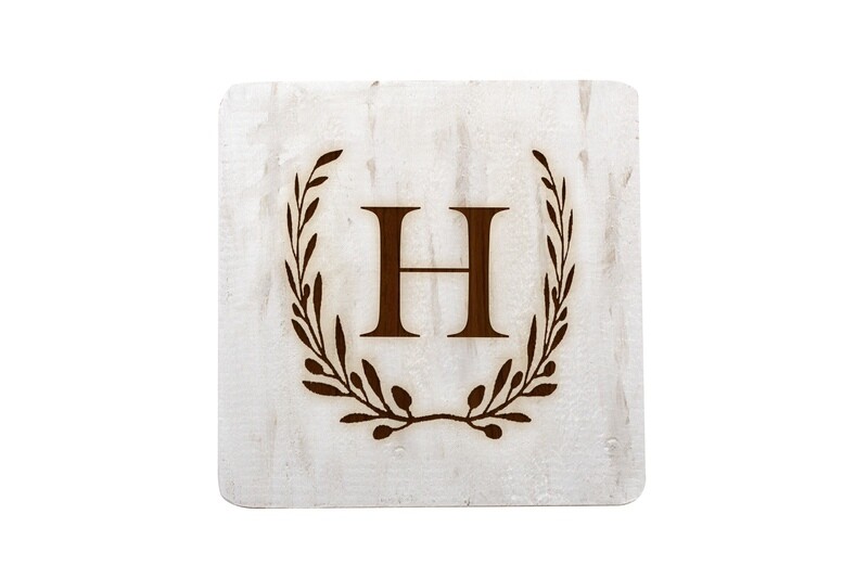 Custom Initial & Wreath Hand-Painted Wood Coaster Set