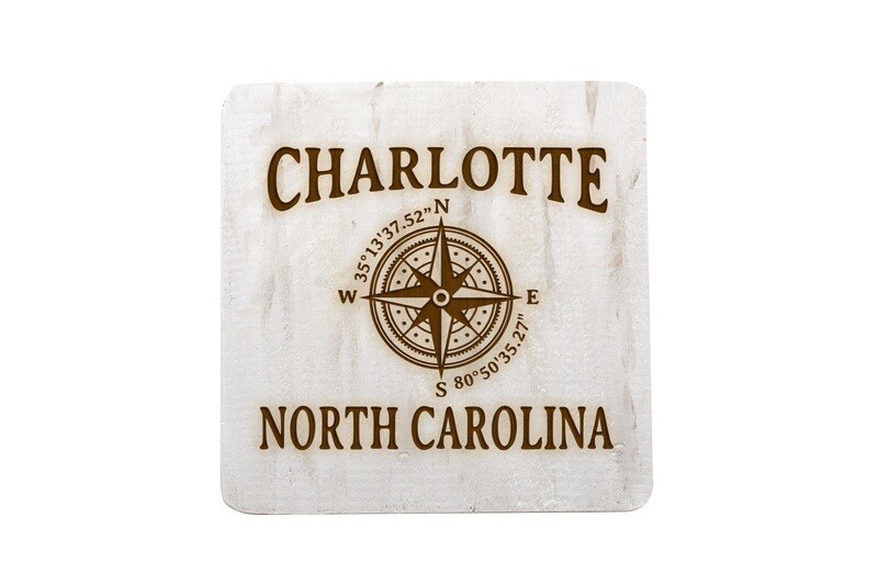 City & State w/Latitude Longitude Hand-Painted Wood Coaster Set