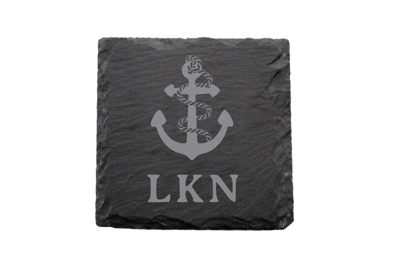 Anchor w/Rope & Custom Location Slate Coaster Set