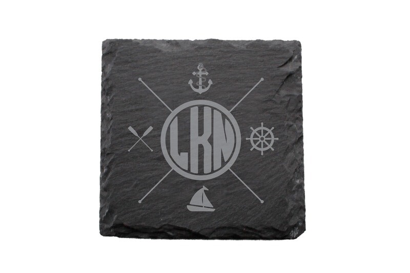 Nautical Themes Customized with Location Slate Coaster Set