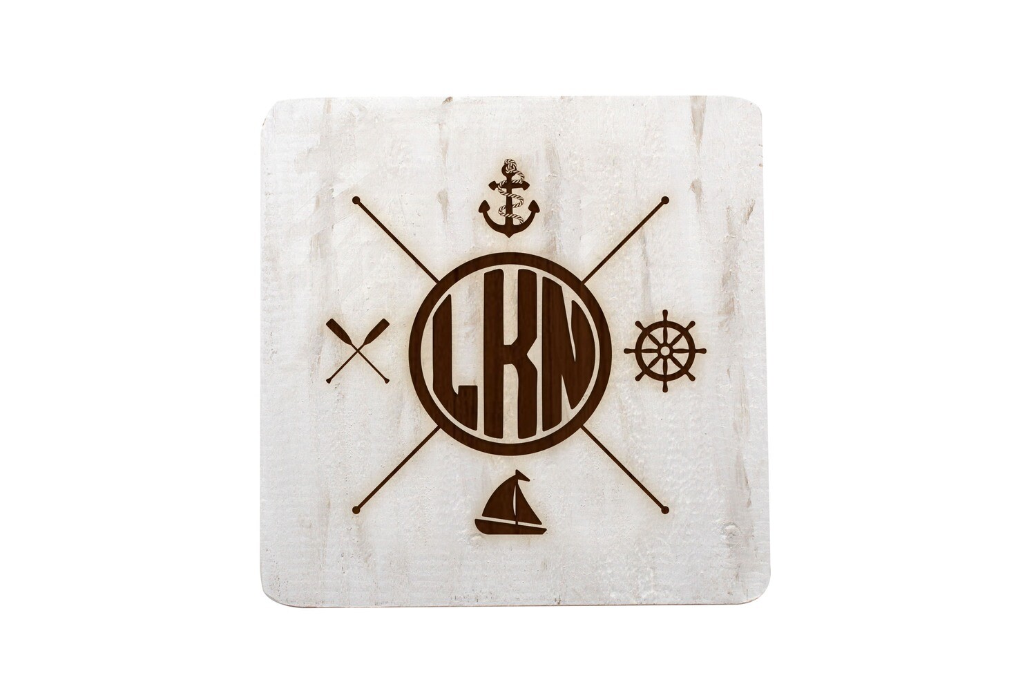 Nautical Themes Customized with Location Hand-Painted Wood Coaster Set