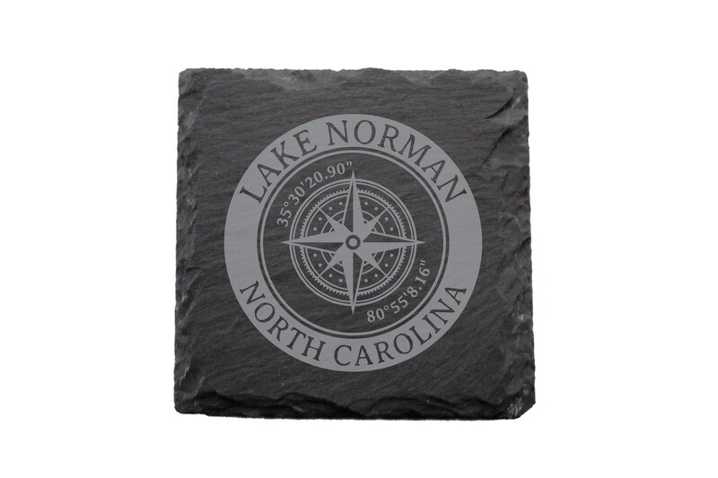 Location w/Latitude Longitude in Circle on Slate Coaster Set