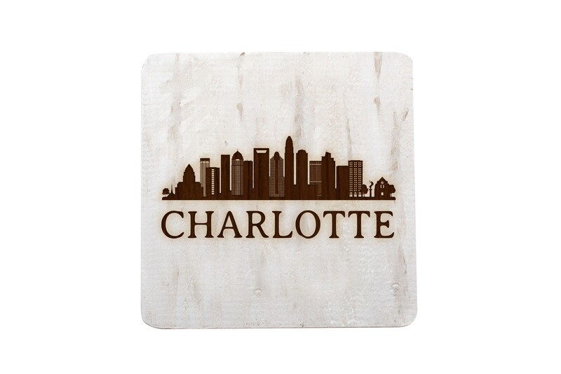 City Skyline on Hand-Painted Wood Coaster Set