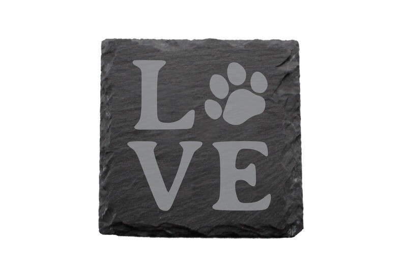 LOVE with Dog or Cat Paw Print Slate Coaster Set