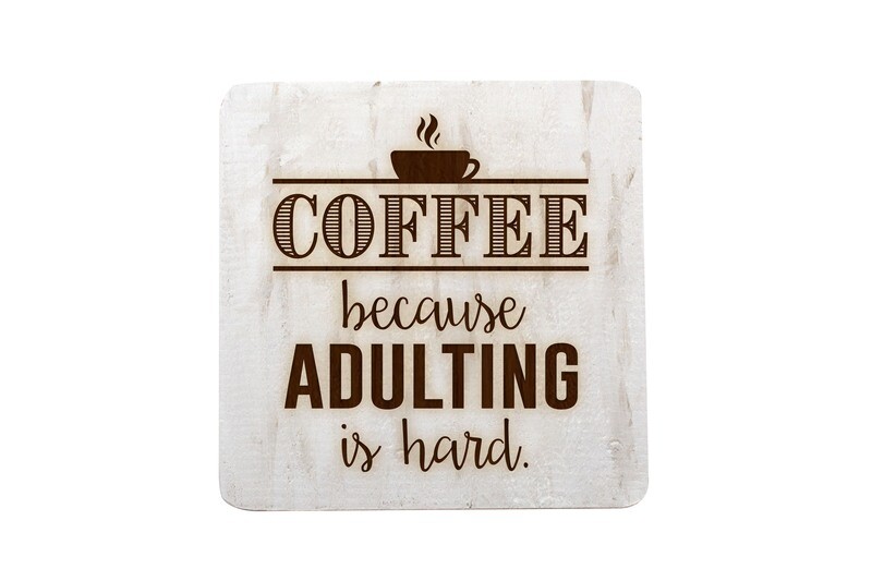 Coffee Because Adulting is Hard Hand-Painted Wood Coaster Set
