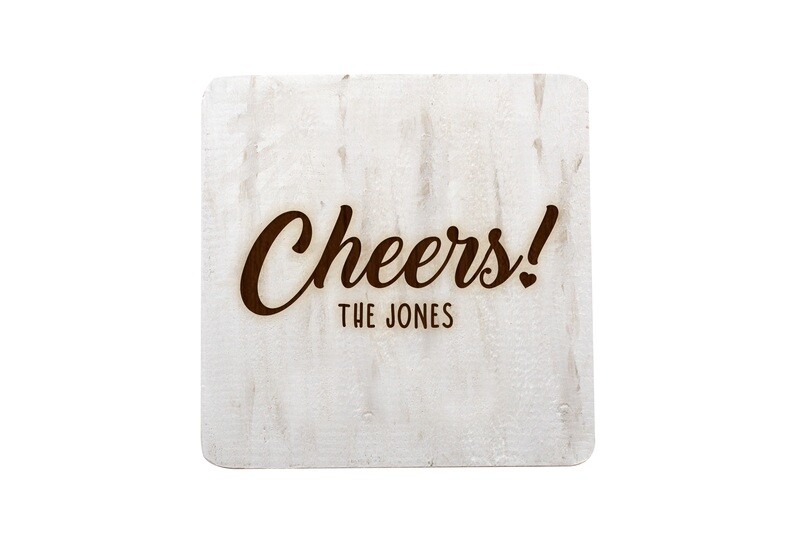 Custom Cheers w/Name Hand-Painted Wood Coaster Set