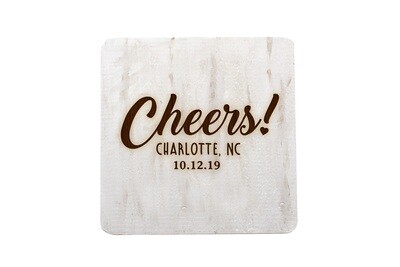 Custom Cheers w/City & State & Date Hand-Painted Wood Coaster Set