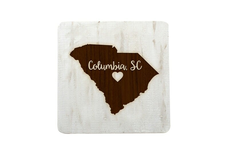 Custom State Shape - Heart Represents City Location Hand-Painted Wood Coaster Set