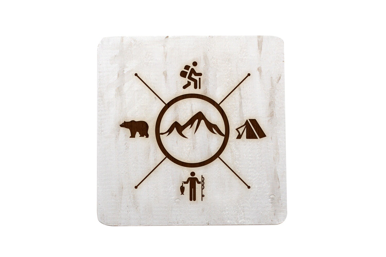 Mountains with 4 Outdoor Themes Hand-Painted Wood Coaster Set