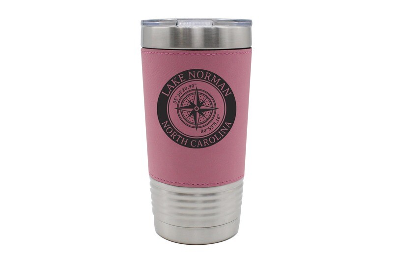 Leatherette 20 oz Custom Location with Latitude & Longitude in Circle Insulated Tumbler