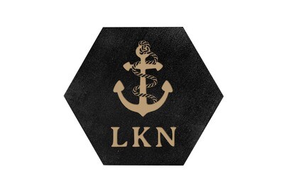 Anchor w/Rope & Custom Location HEX Hand-Painted Wood Coaster Set