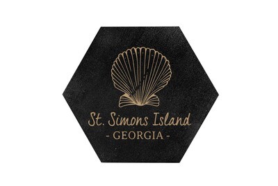 Seashell with Location & State HEX Hand-Painted Wood Coaster Set
