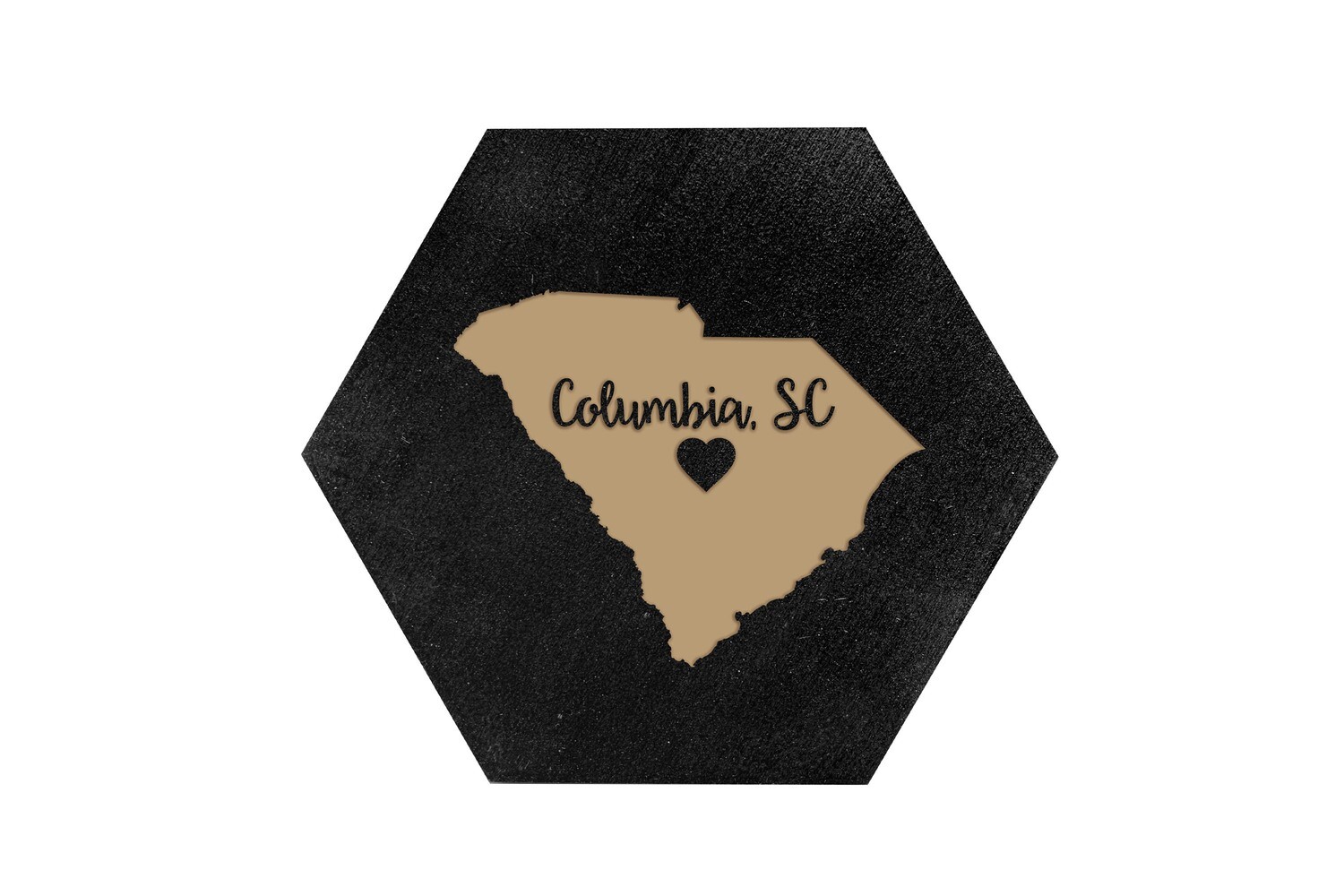 Custom State Shape - Heart Represents City Location HEX Hand-Painted Wood Coaster Set