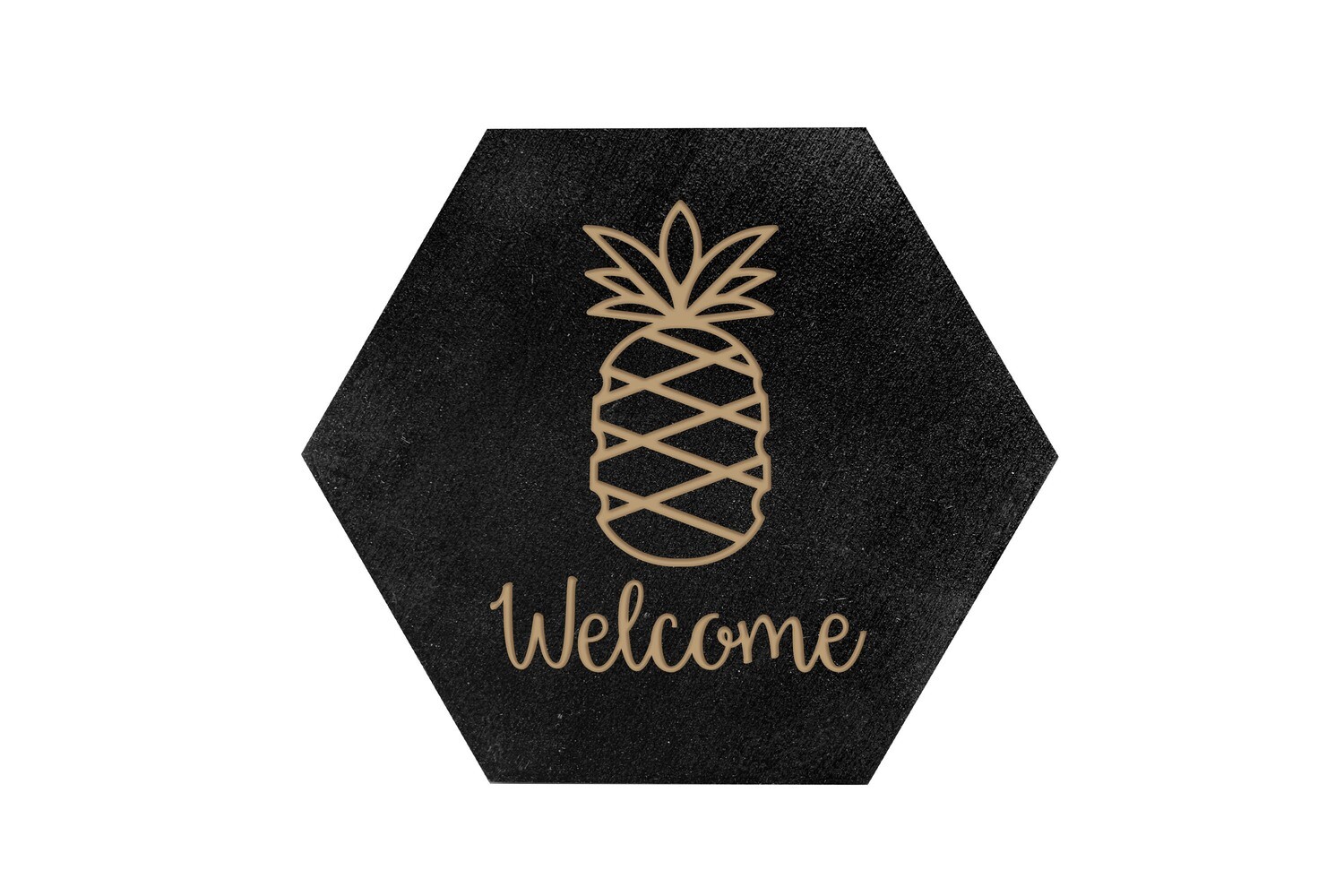 Pineapple w/WELCOME or Custom Word HEX Hand-Painted Wood Coaster Set