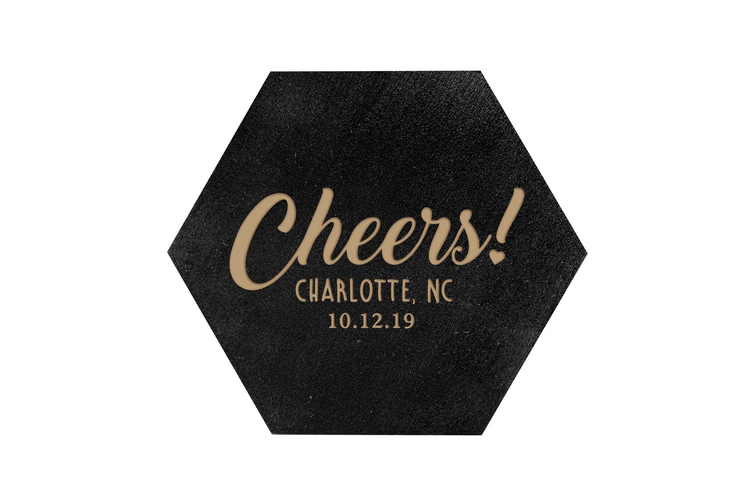 Custom Cheers w/City & State & Date HEX Hand-Painted Wood Coaster Set