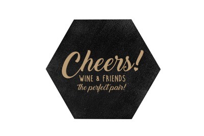 Wine & Friends the Perfect Pair or Your Custom Saying HEX Hand-Painted Wood Coaster