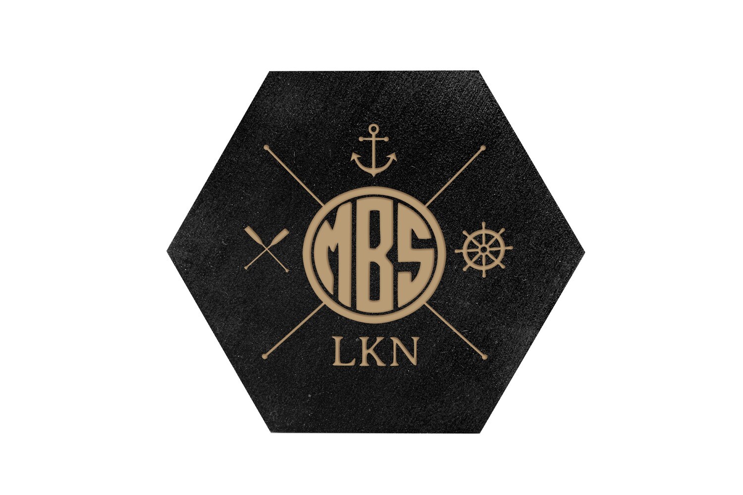 Monogram w/Nautical Themes HEX Hand-Painted Wood Coaster Set