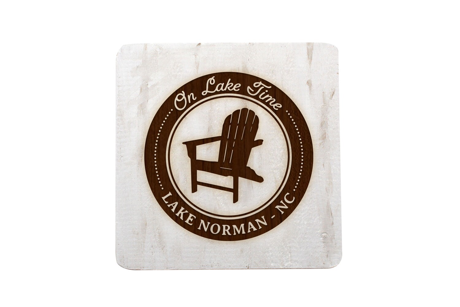 On Lake Time w/Chair & Customized Location Hand-Painted Wood Coaster Set