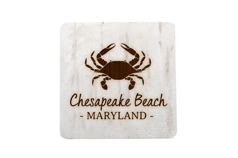 Crab & Customized Location Hand-Painted Wood Coaster Set