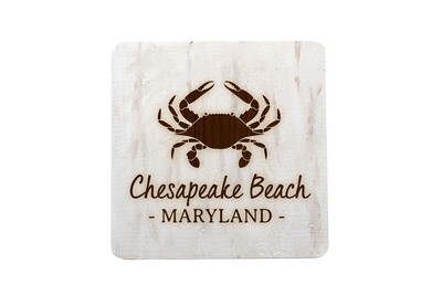 Crab & Customized Location Hand-Painted Wood Coaster Set