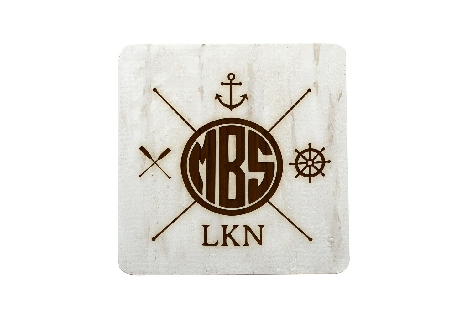 Monogram w/Nautical Themes Hand-Painted Wood Coaster Set