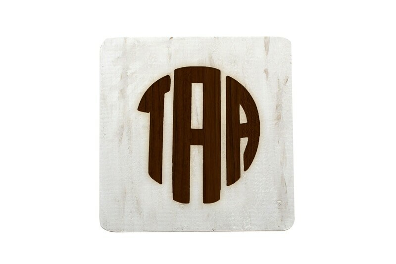 Monogram Hand-Painted Wood Coaster Set