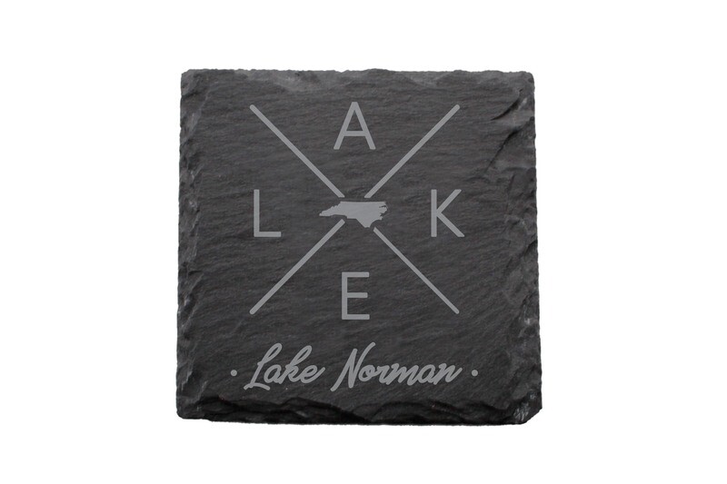 Customized State Shape with LAKE Slate Coaster Set