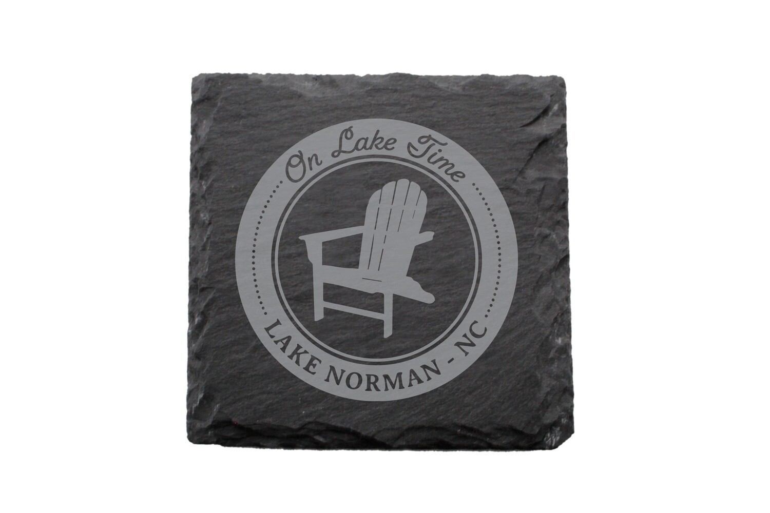 On Lake Time w/Chair & Customized Location Slate Coaster Set