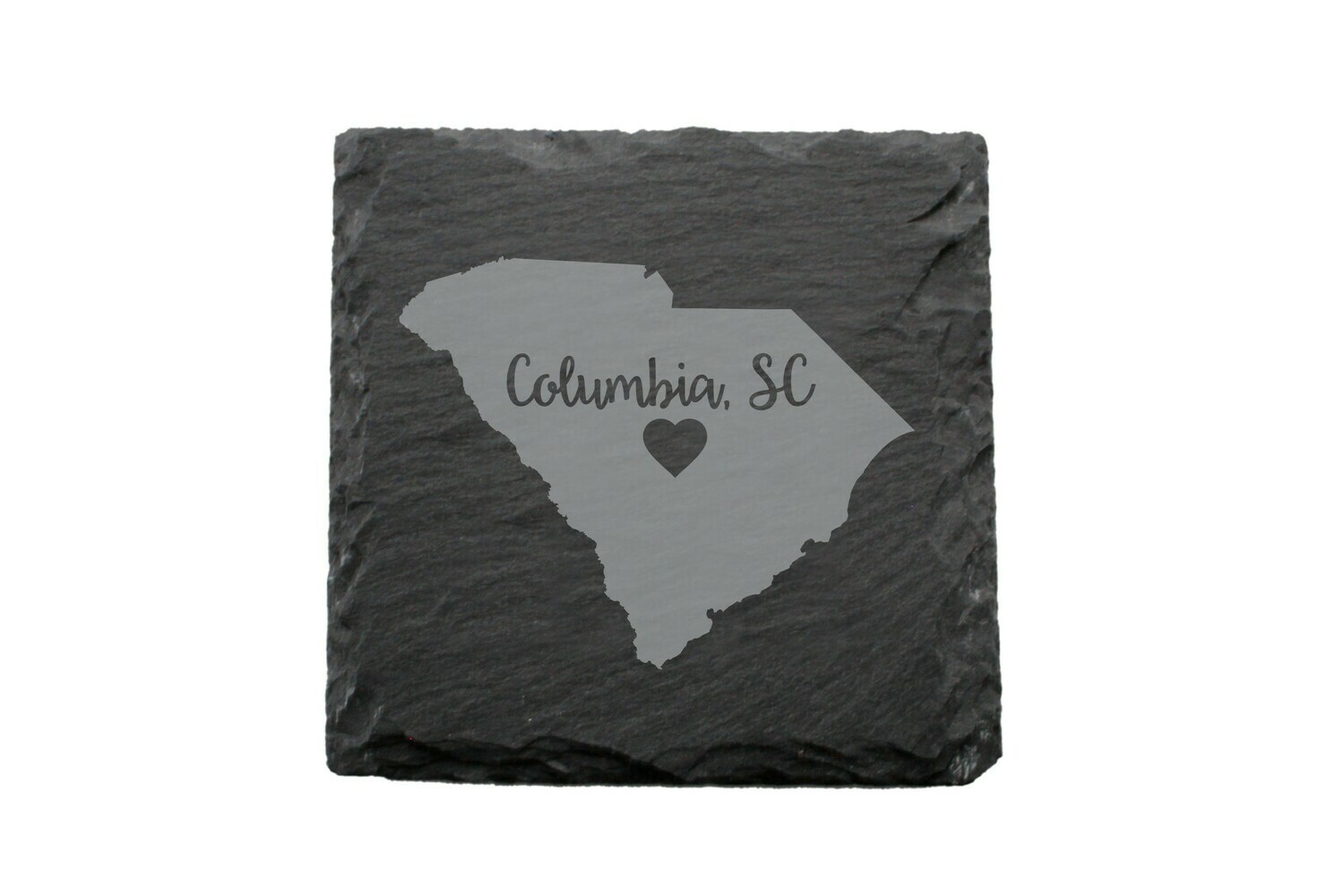 Custom State Shape - Heart Represents City Location Slate Coaster Set