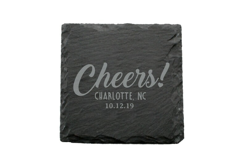 Custom Cheers w/City & State & Date Slate Coaster Set