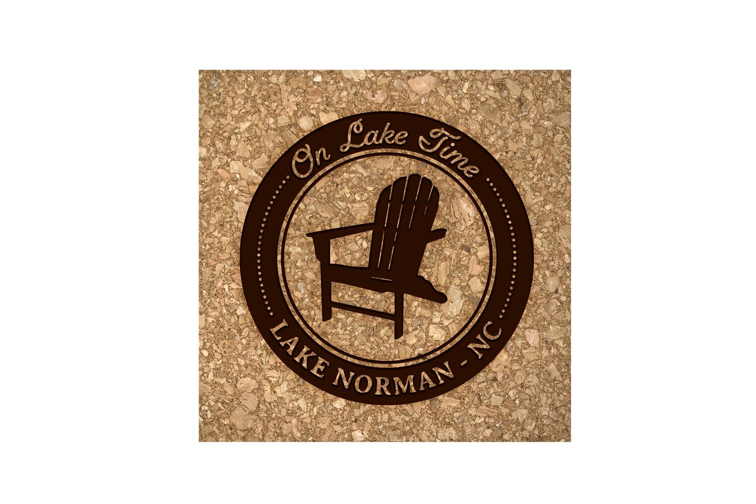 On Lake Time w/Chair & Customized Location Cork Coaster Set