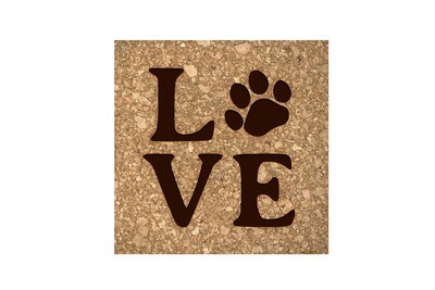 LOVE with Dog or Cat Paw Print Cork Coaster Set