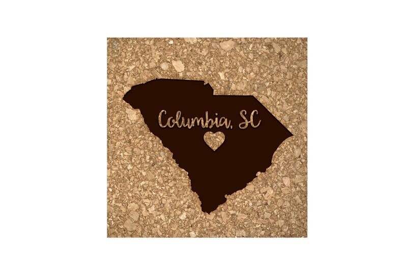 Custom State Shape - Heart Represents City Location Cork Coaster Set