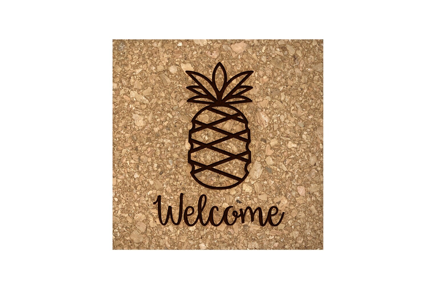 Pineapple w/WELCOME or Custom Word Cork Coaster Set