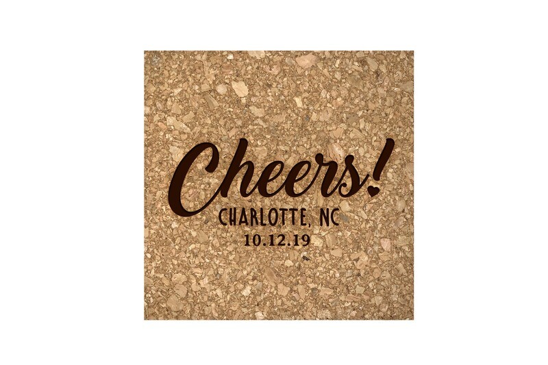 Custom Cheers w/City & State & Date Cork Coaster Set