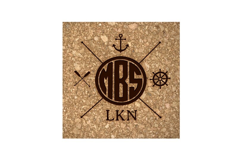 Monogram w/Nautical Themes Cork Coaster Set