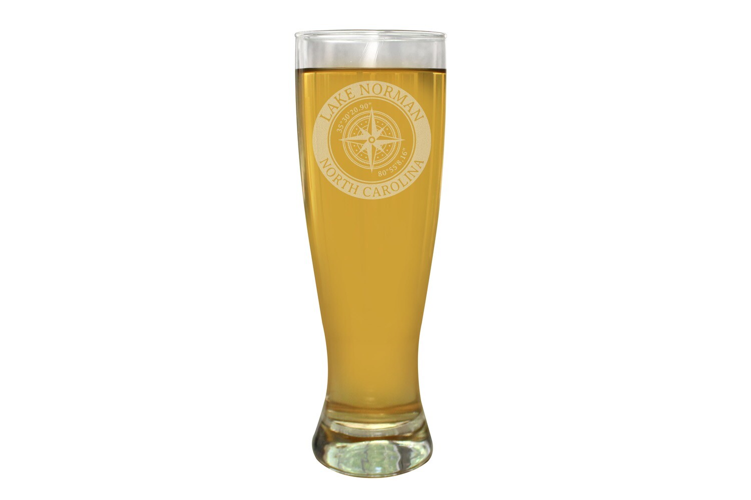 Custom Location with Latitude &amp; Longitude in Circle Pilsner Beer Glass 16 oz
