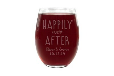 Custom Happily Ever After with Names & Date Stemless Wine Glass