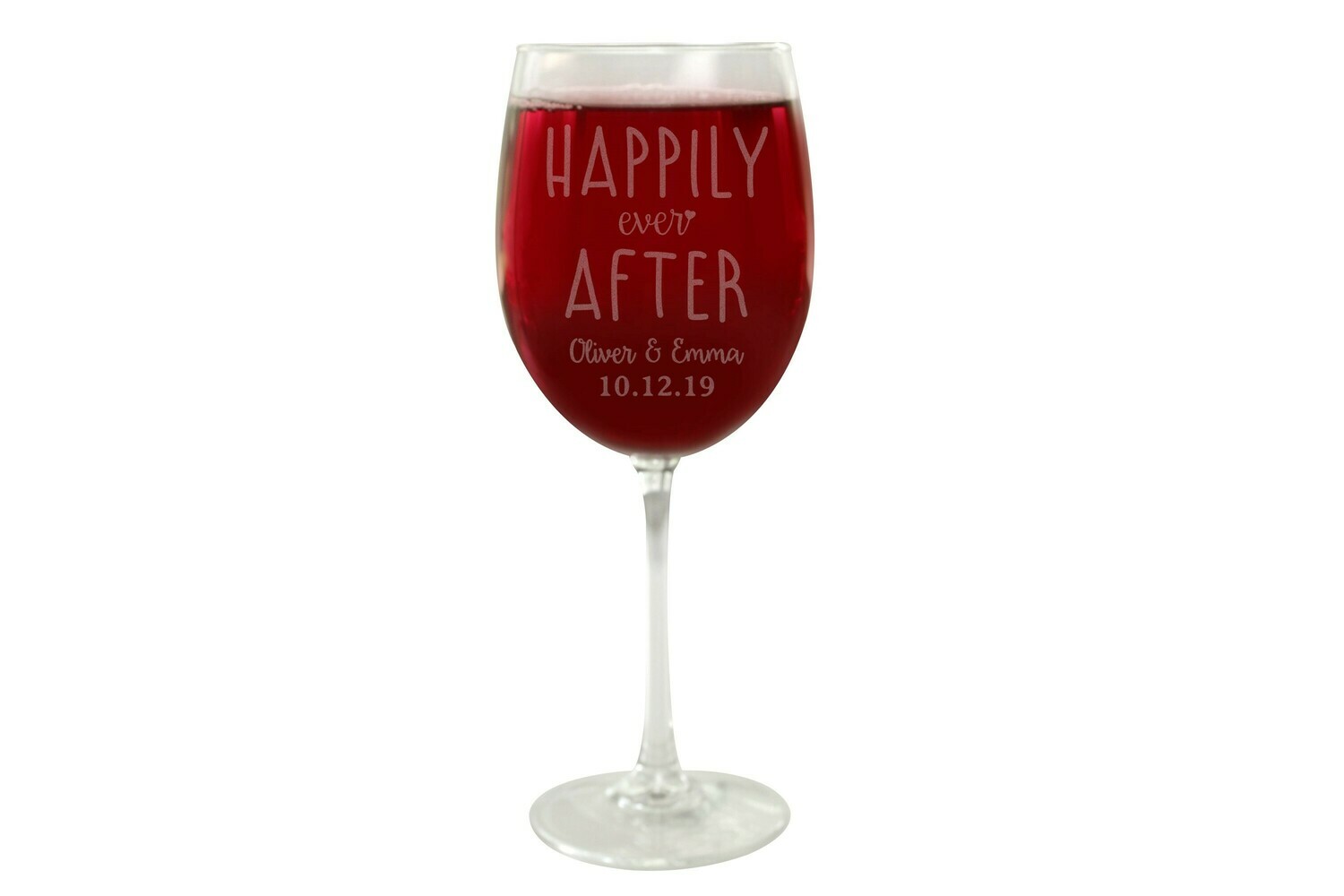 Custom Happily Ever After with Names & Date Wine Glass 19 oz