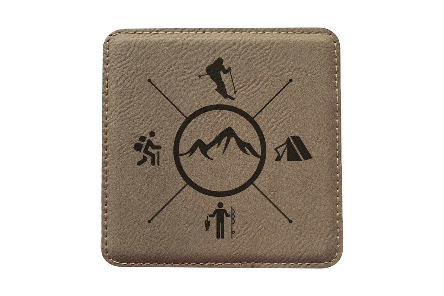 Skier with Outdoor Themes Leatherette Coaster Set