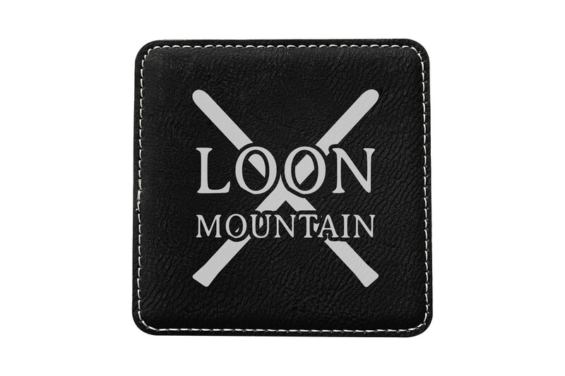 Skis with Custom Location Leatherette Coaster Set