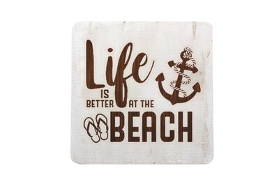 Life is Better at the Beach or Lake Hand-Painted Wood Coaster Set