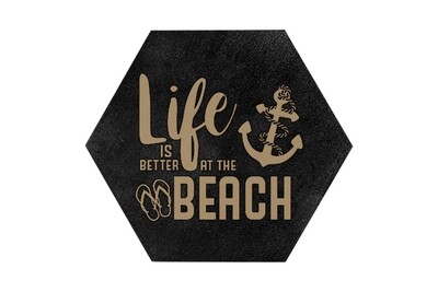 Life is better at the beach/lake HEX Hand-Painted Wood Coaster Set