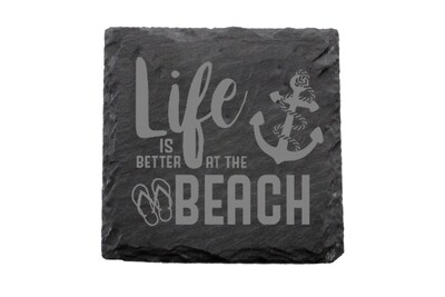 "Life is Better at the Beach/Lake" Slate Coaster Set