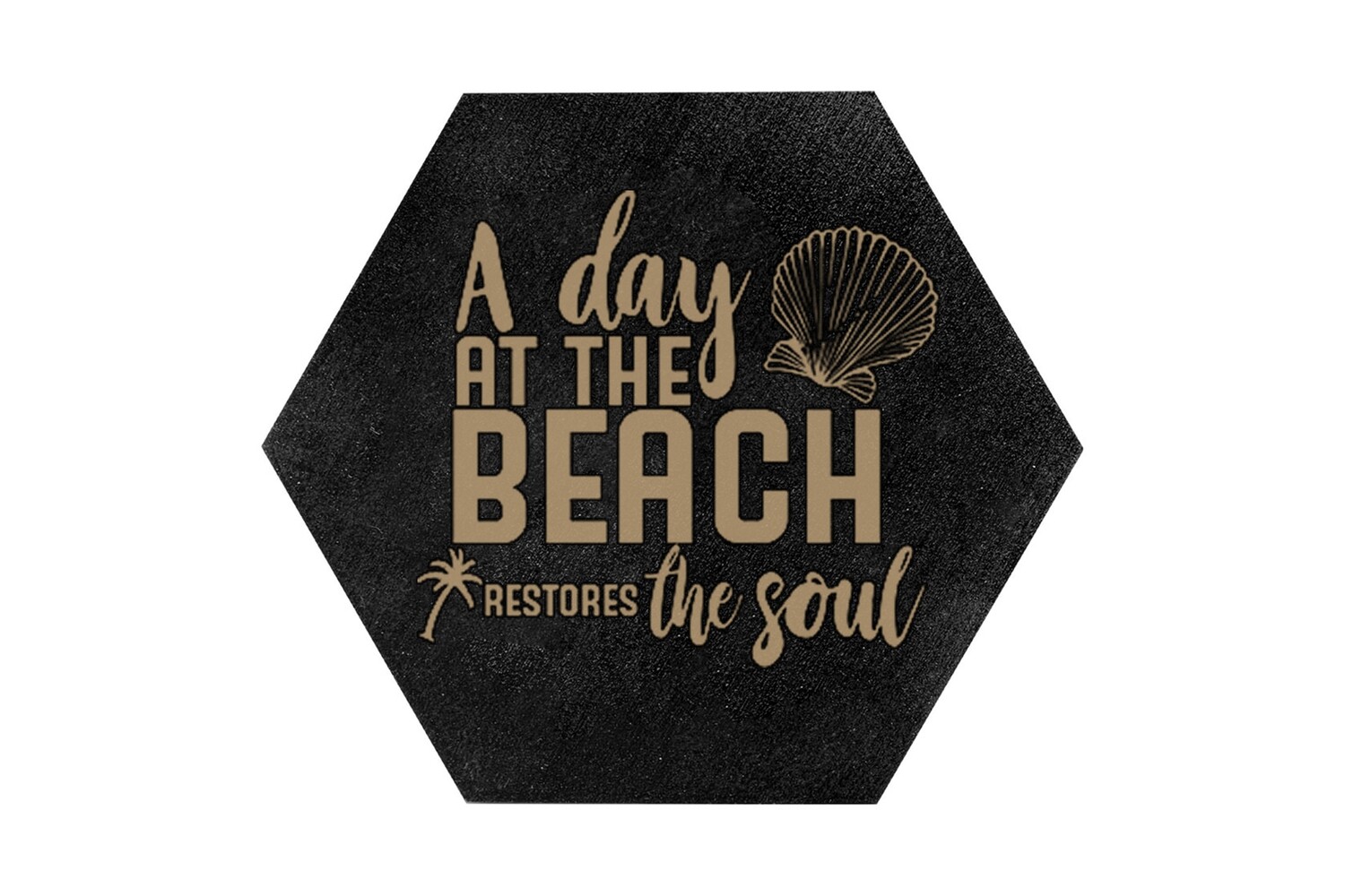 "A day at the Beach Restores the Soul" HEX Hand-Painted Wood Coaster Set
