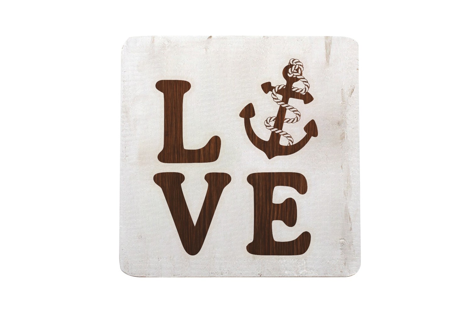 Love with Anchor Hand-Painted Wood Coaster Set