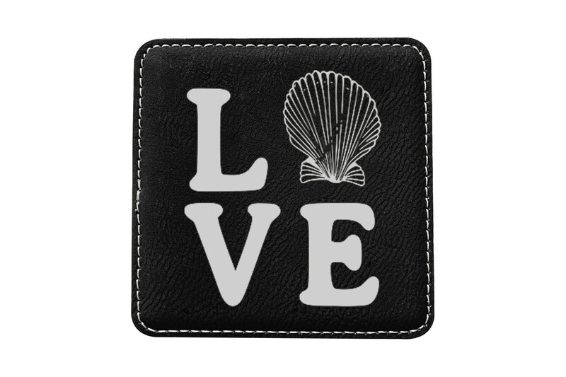 Love with Seashell Leatherette Coaster Set