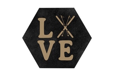 Love with Skis HEX Hand-Painted Wood Coaster Set